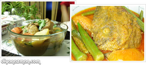 chicken soup and fish curry
