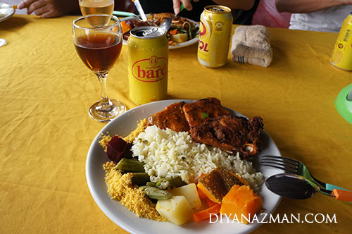 lunch at amazon river -pirarucu, vegetables